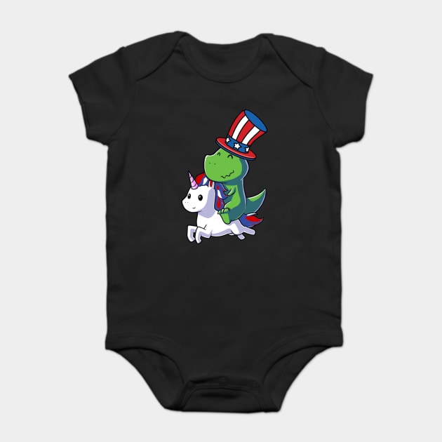 Dinosaur T-Rex Dinosaur Unicorn 4th of July American Flag Baby Bodysuit by Studio Hues